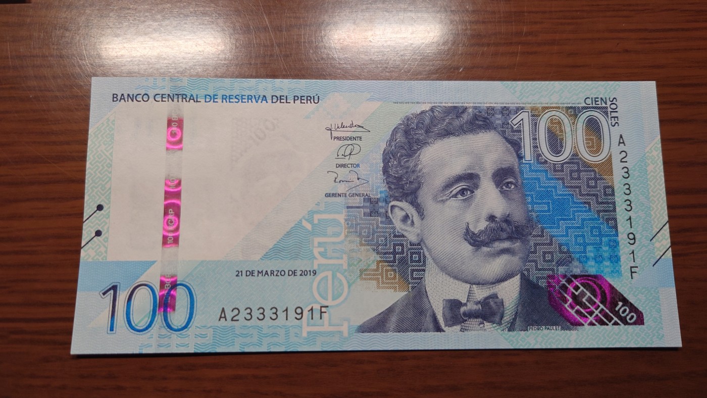 【世界钱币】精选微拍第101期暨2024年第12期  部分卖剩的新品裸钞评级币展销 2019年秘鲁100比索 全新绝品无47尾号191