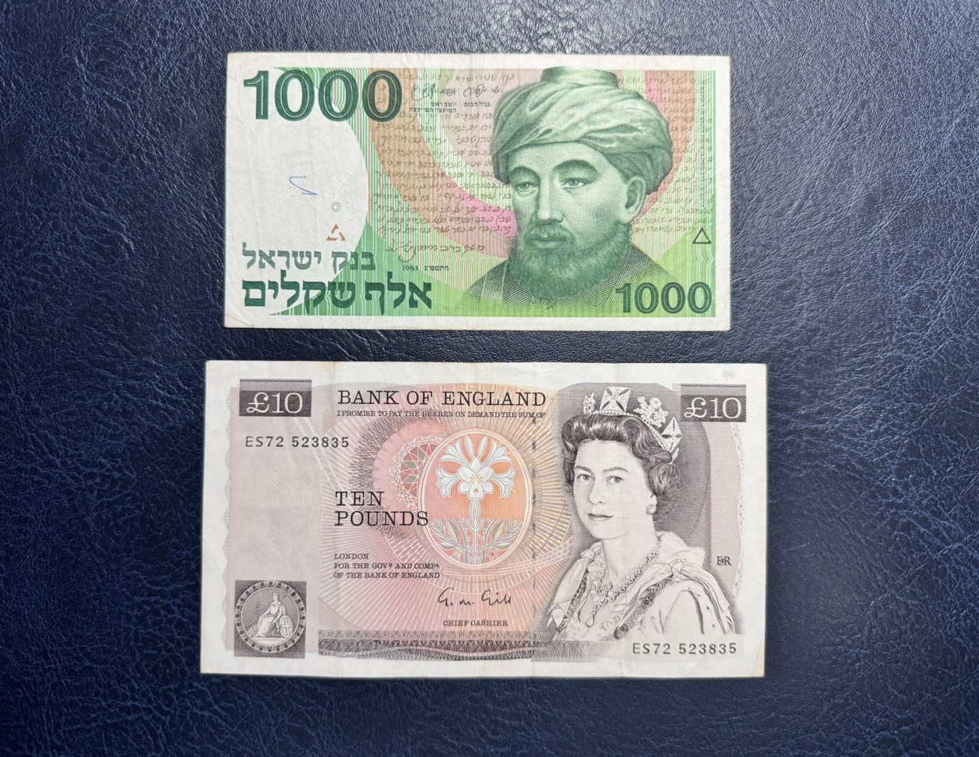 收藏联盟Quantum Auction 第339期拍卖  以色列1983年初版1000谢克姆和英国1988-91年10镑 非全新 品相如图
