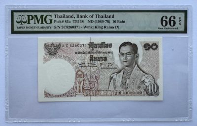2024第17场（总第169期）：测试钞券、纪念钞、评级币综合场 - 泰国银行1969-78年版10铢/2C冠签名9/全程无4（PMG66）