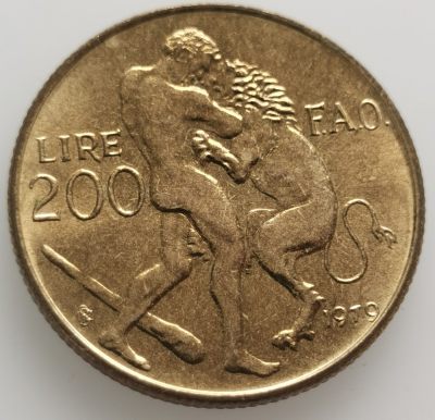 外国散币20240417场次（中拍皆有赠品），上周选了商家配送的，这周六发出 - 圣马力诺1979年与狮搏斗FAO 200里拉纪念币