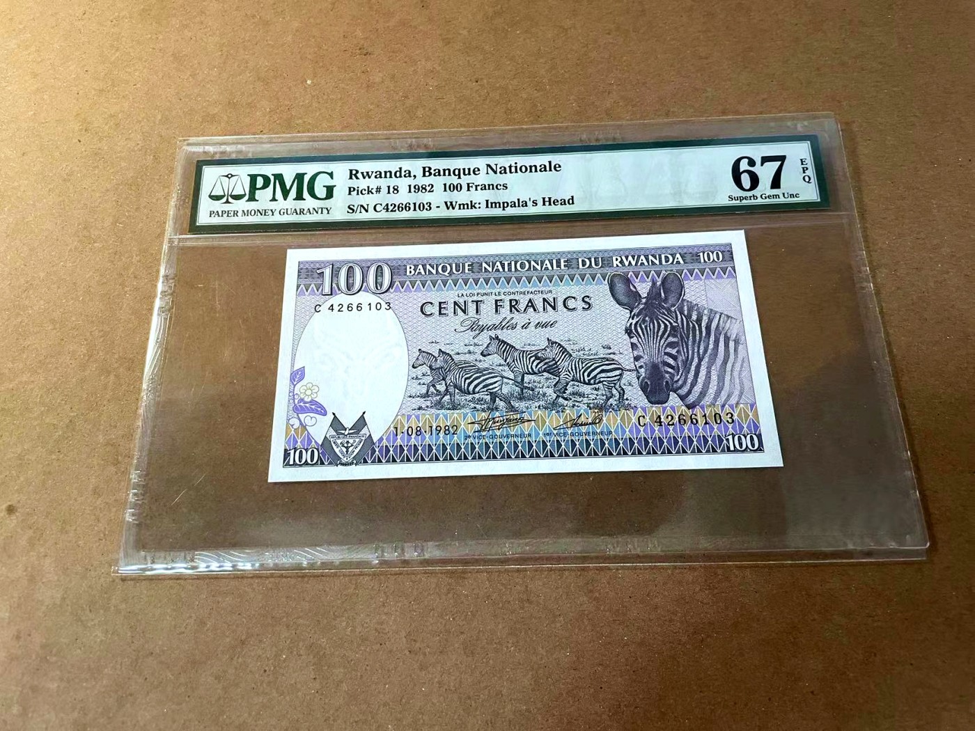 【Blue Auction】✨世界纸币精拍第462期【精】 卢旺达 1982年100法郎 PMG67EPQ 高分