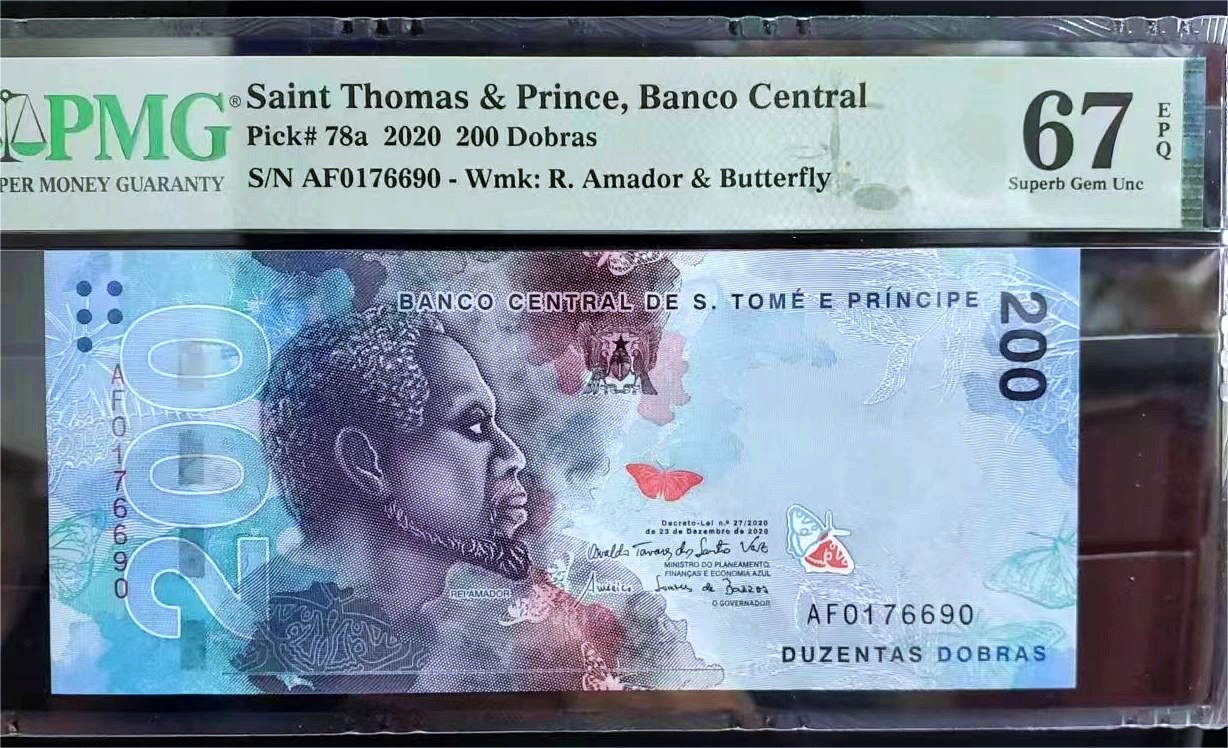 【Blue Auction】✨世界纸币精拍第462期【精】 【首发冠】圣多美和普林西比 2020年200多布拉 PMG67EPQ 高分