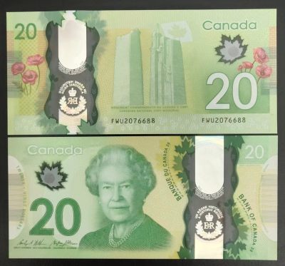 现货拍卖，塑料钞，纪念钞，纸钞，评级币，豹子号，雷达号等趣味号码专场 - 2015年加拿大20元女王在位纪念钞，无4+尾88