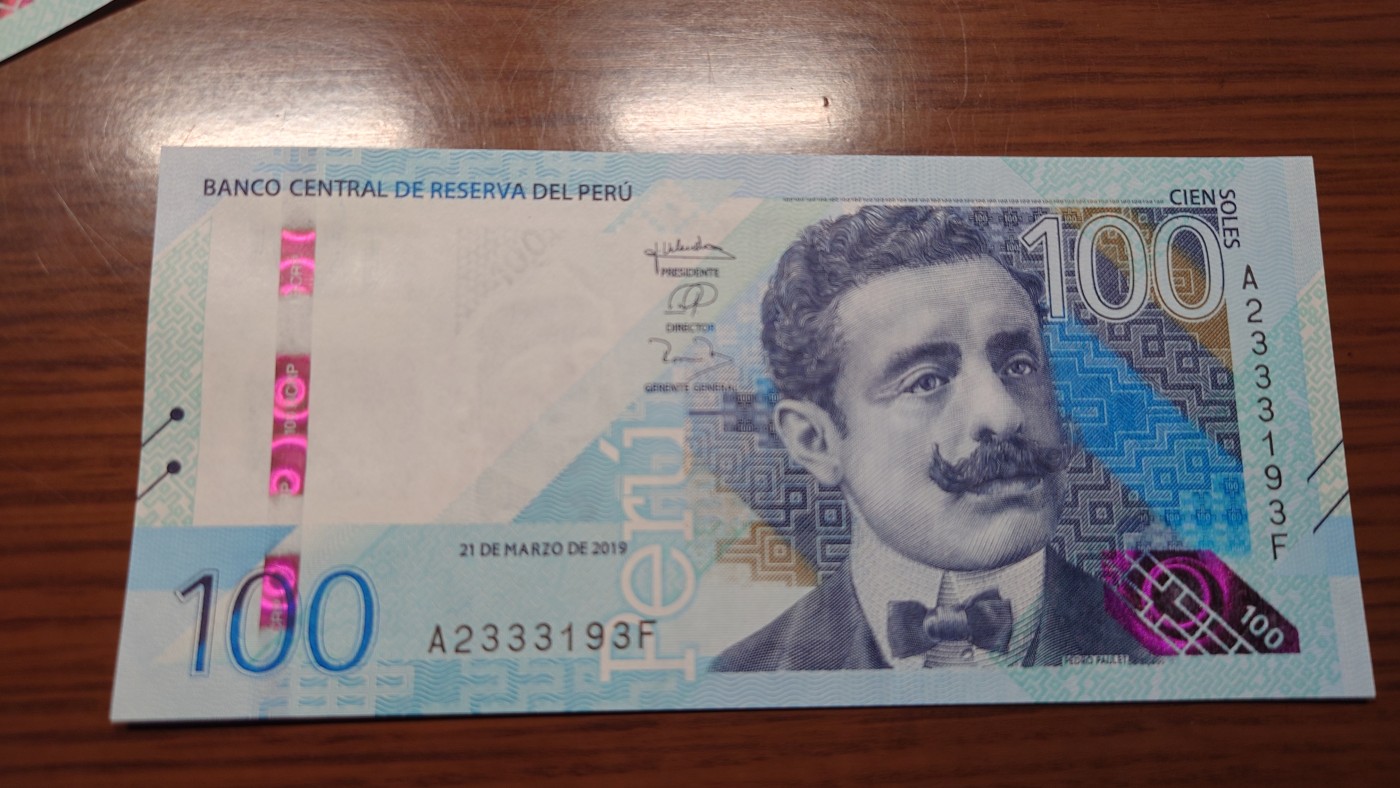 【世界钱币】精选微拍第101期暨2024年第12期  部分卖剩的新品裸钞评级币展销 2019年秘鲁100比索 全新绝品无47尾号193