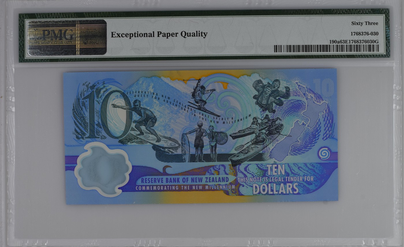 收藏联盟Quantum Auction 第339期拍卖  新西兰2000年10元千禧年纪念钞   PMG63e