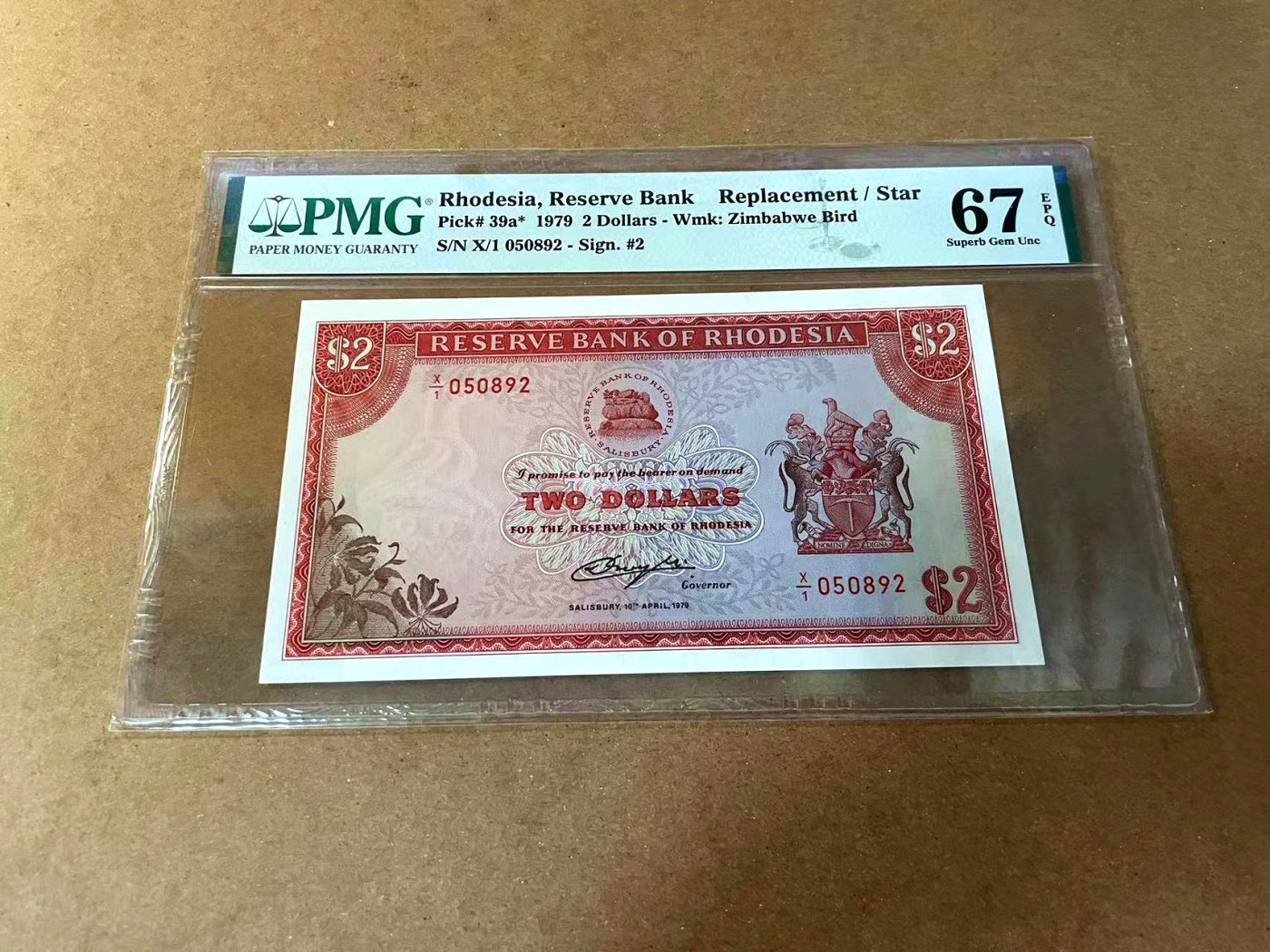 【Blue Auction】✨世界纸币精拍第462期【精】 【补号无47】罗德西亚 1979年2元 PMG67EPQ 高分