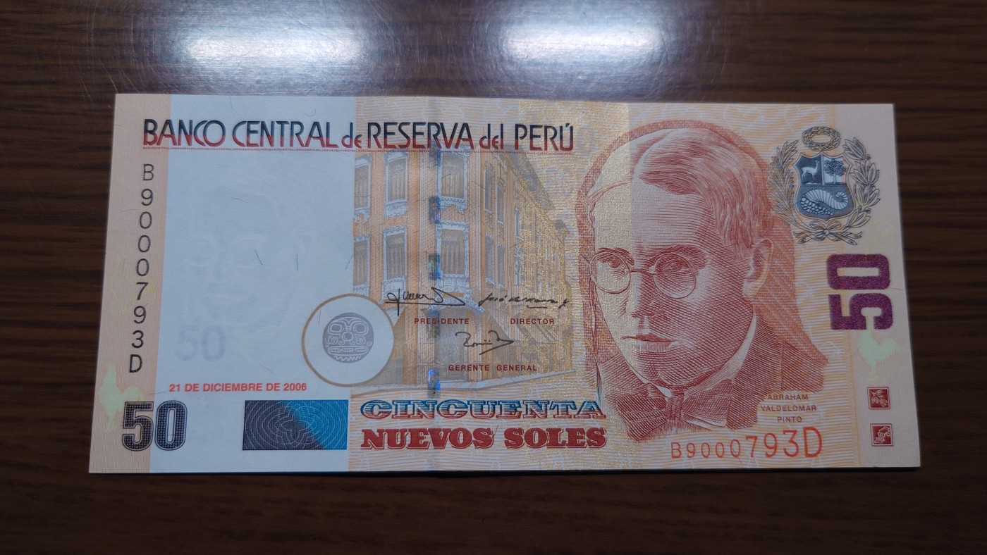 【世界钱币】精选微拍第101期暨2024年第12期  部分卖剩的新品裸钞评级币展销 2006年秘鲁50比索 全新绝品无4尾号793