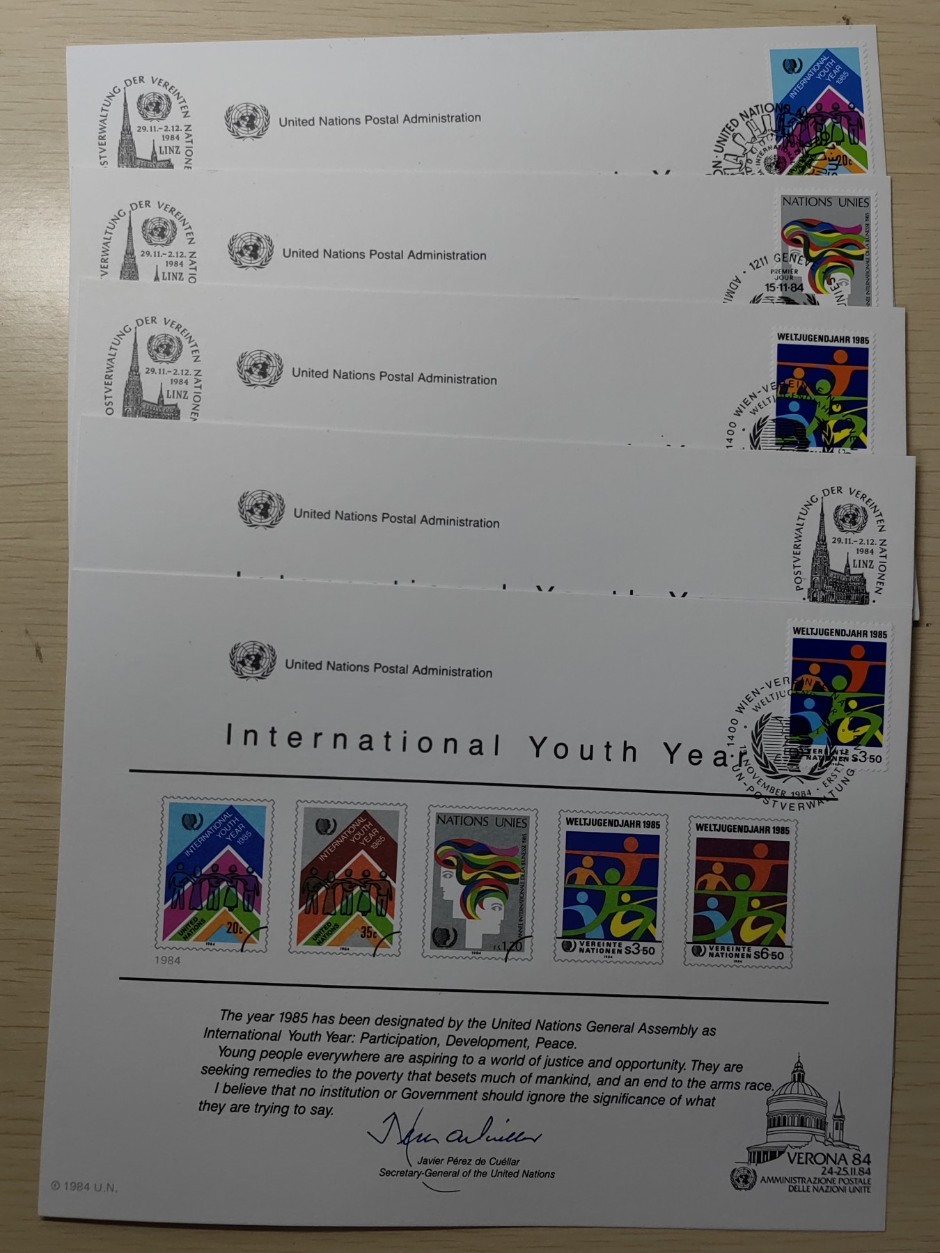 多国邮封✌（拍卖专场）精品🔥专场 第61场 联合国1984年 国际青年年（5件）