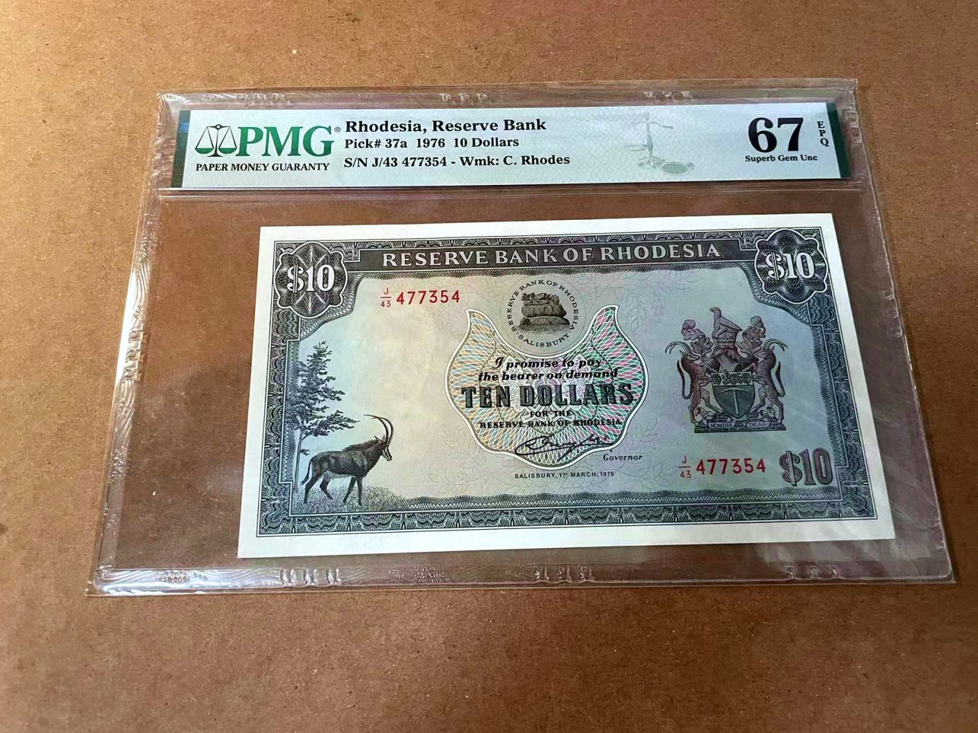 【Blue Auction】✨世界纸币精拍第462期【精】 罗德西亚 1976年10元 PMG67EPQ 高分