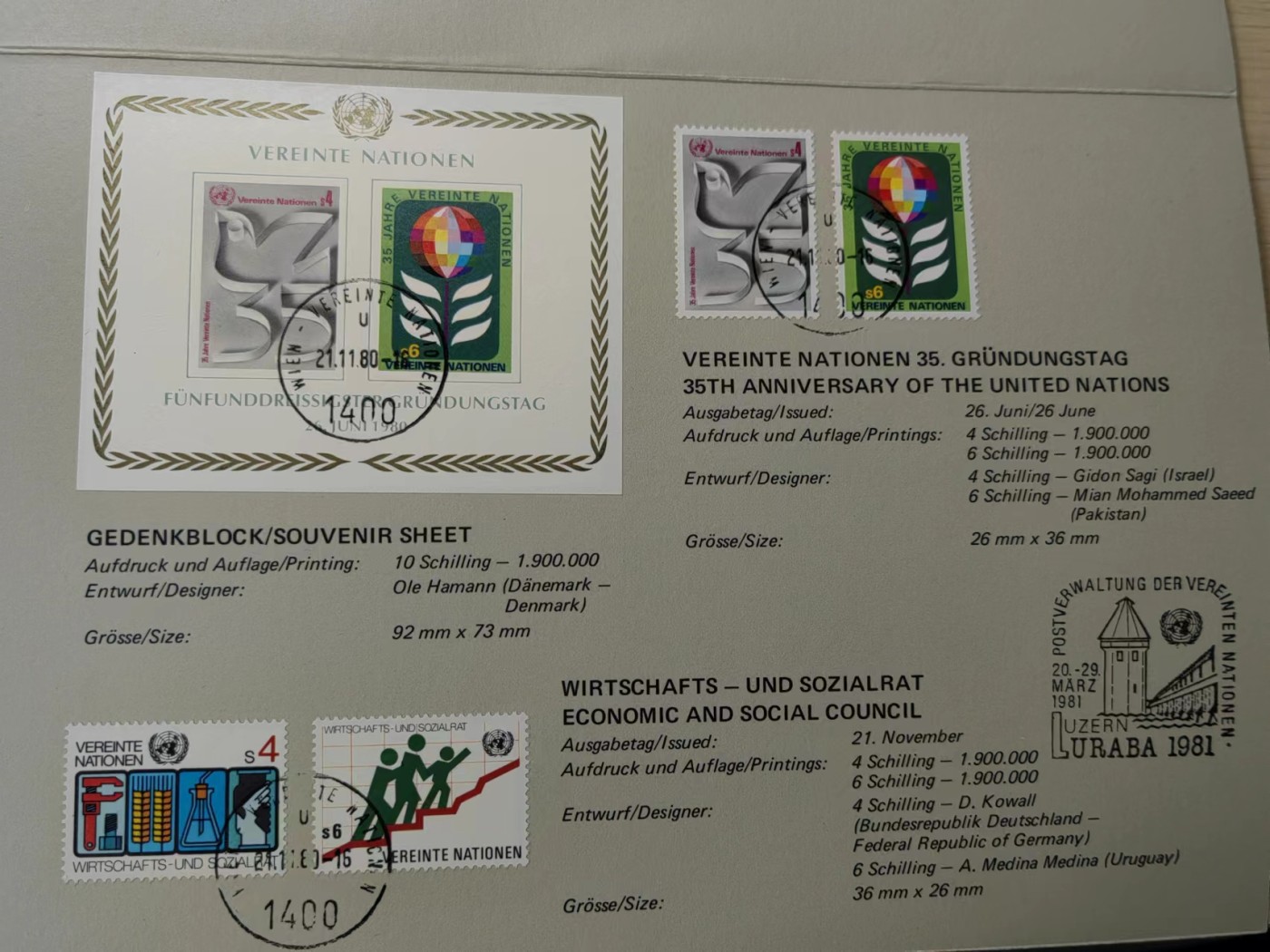 多国邮封✌（拍卖专场）精品🔥专场 第61场 联合国1980年 邮册（含10张邮票）