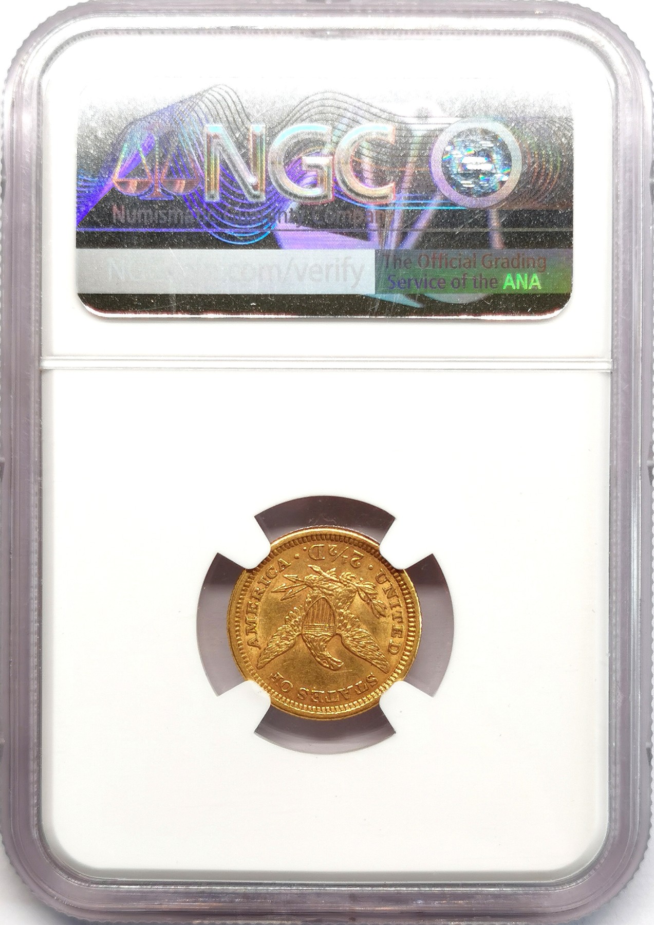 凡希社世界钱币微拍第二百六十六期 1861美国LIBERTY女神像2.5$金币NGC-AU58，TYPE II，稀见品种！