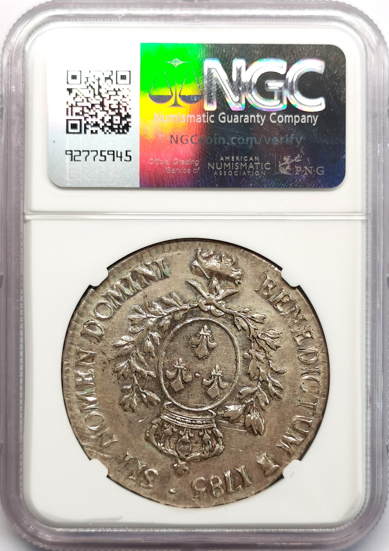凡希社世界钱币微拍第二百六十六期 1785法国路易十六埃居大银NGC-AU55，灰彩全深打，实物状态极佳，请参考视频！