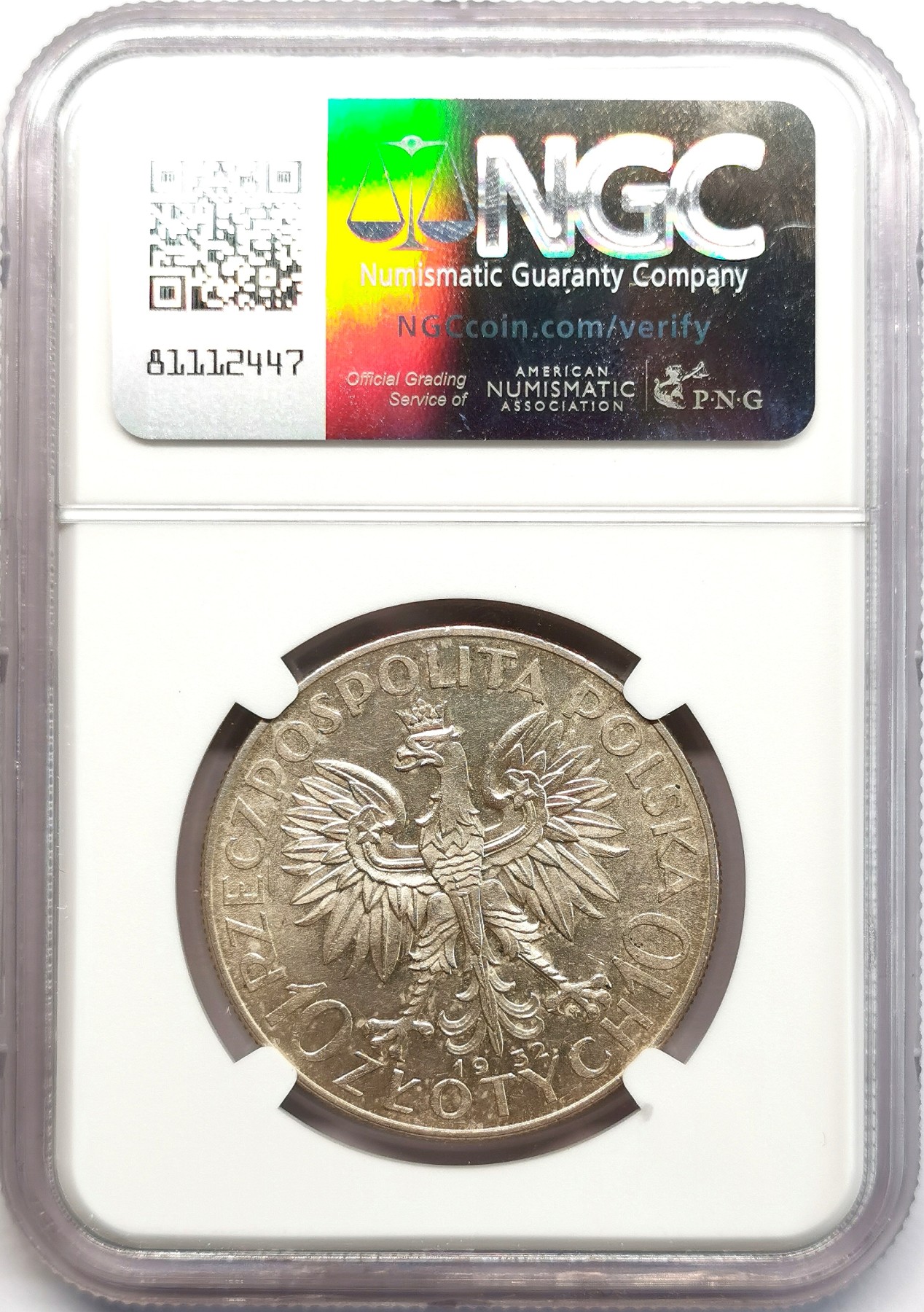 凡希社世界钱币微拍第二百六十六期 1932波兰民族少女10兹罗提银币NGC-MS61，充分流通品种，原光MS难得！