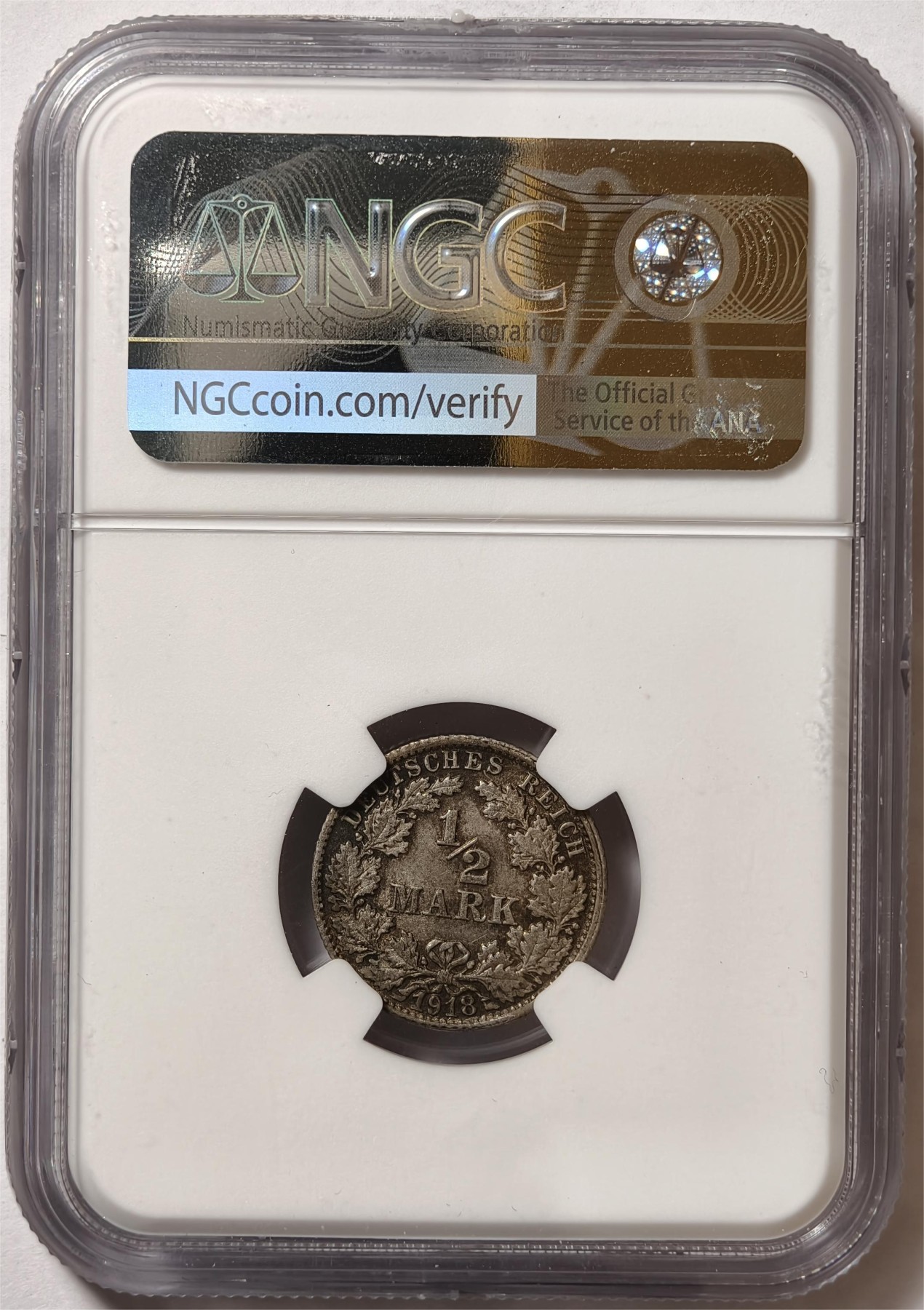 紫瑗钱币——第372期拍卖 德国 1918年 F版 第二帝国 1/2马克 银币 NGC MS64 五彩包浆
