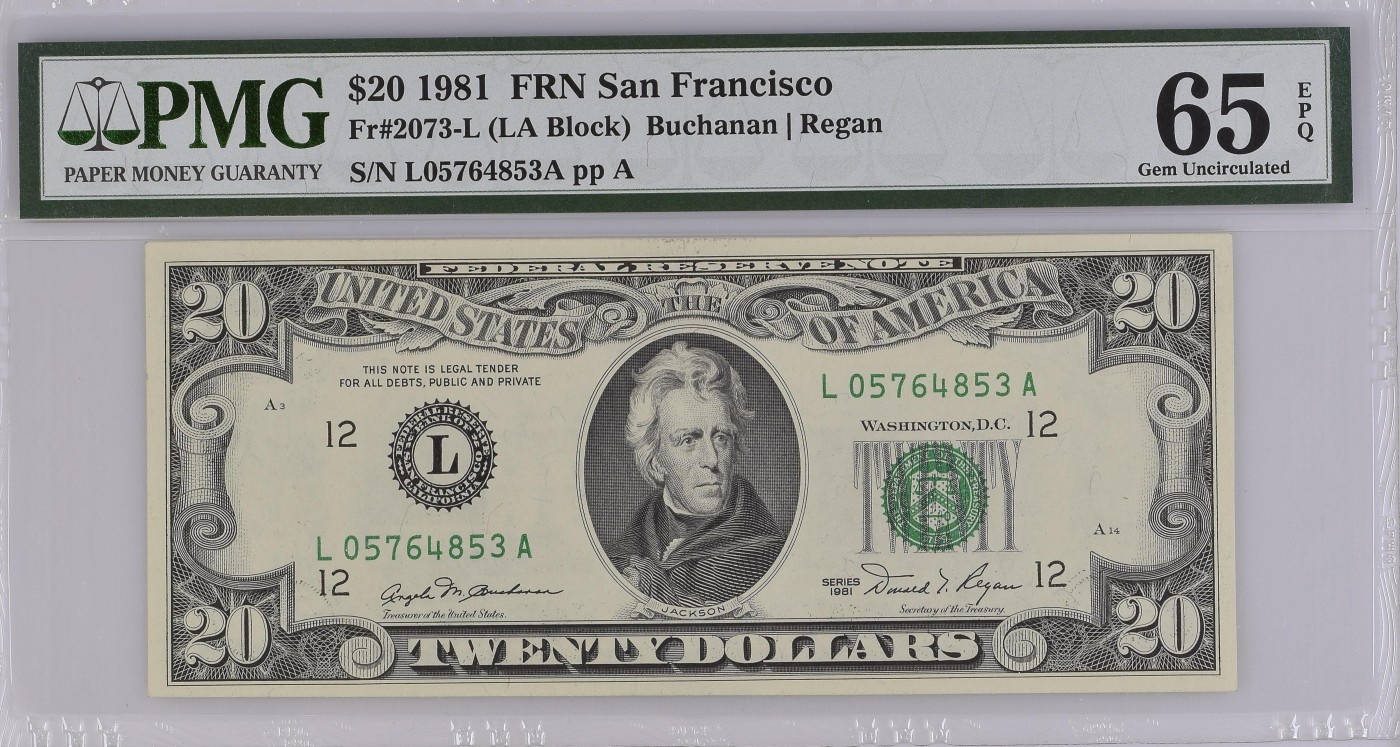 收藏联盟Quantum Auction 第339期拍卖  美国联邦1981年20元 PMG65