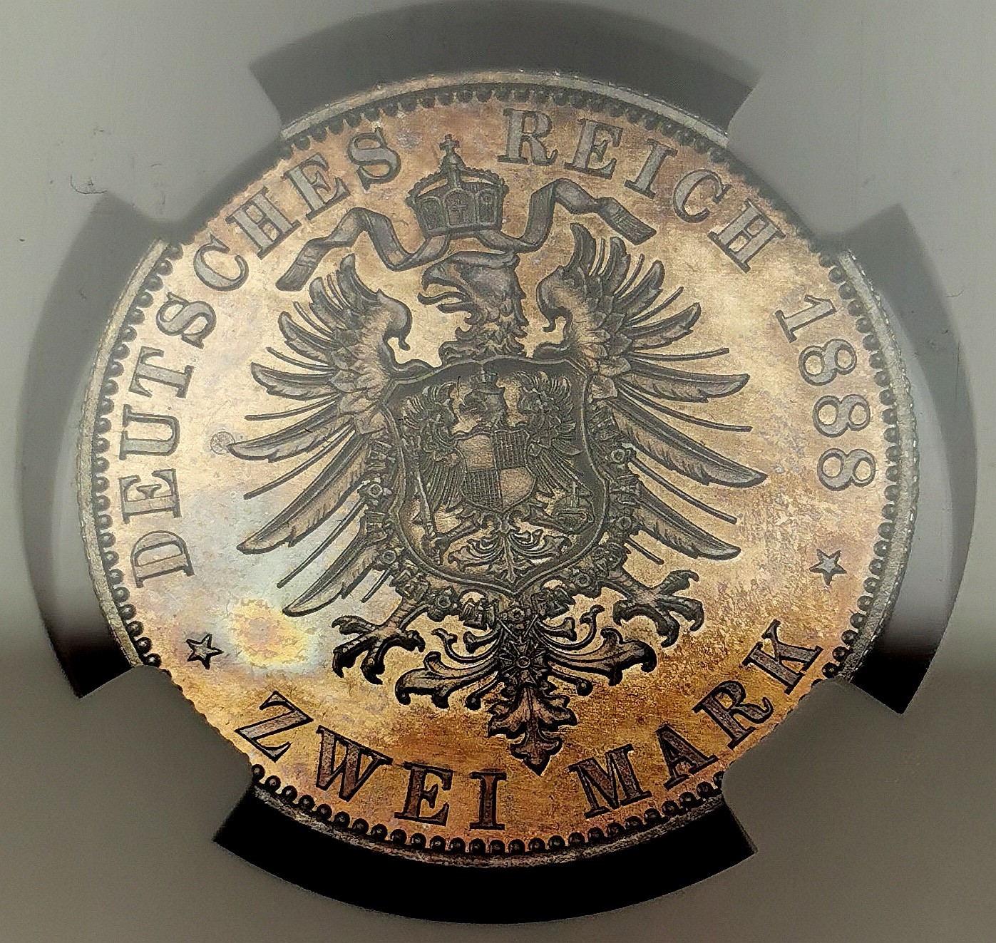 凡希社世界钱币微拍第二百六十八期 稀！1888A普鲁士威廉二世短翅2马克精铸NGC-PF63，铸造工艺精湛，迷人的香槟金包浆，视觉感一流！