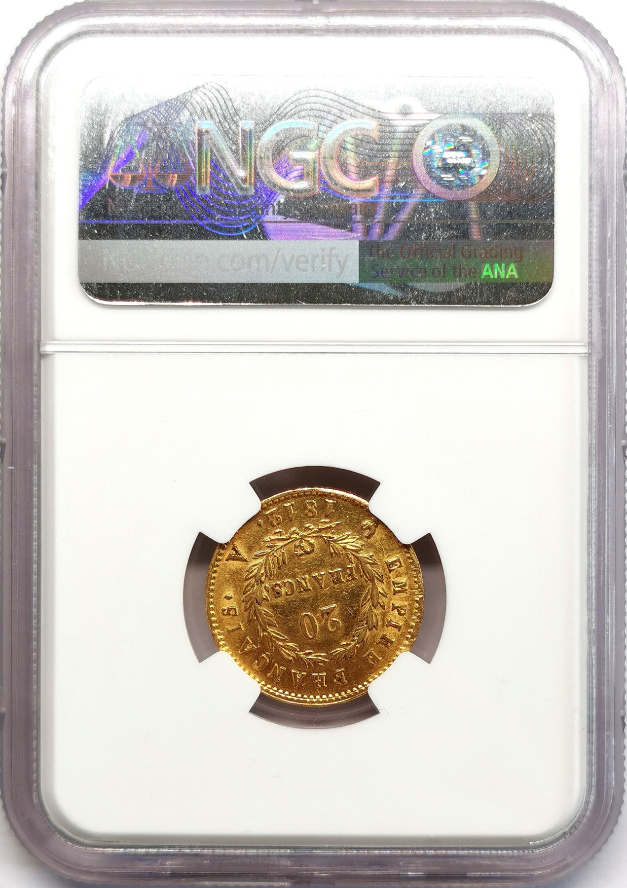 凡希社世界钱币微拍第二百六十六期 1812A法国拿破仑桂冠像20法郎金币NGC-AU58，金色明亮纯正！