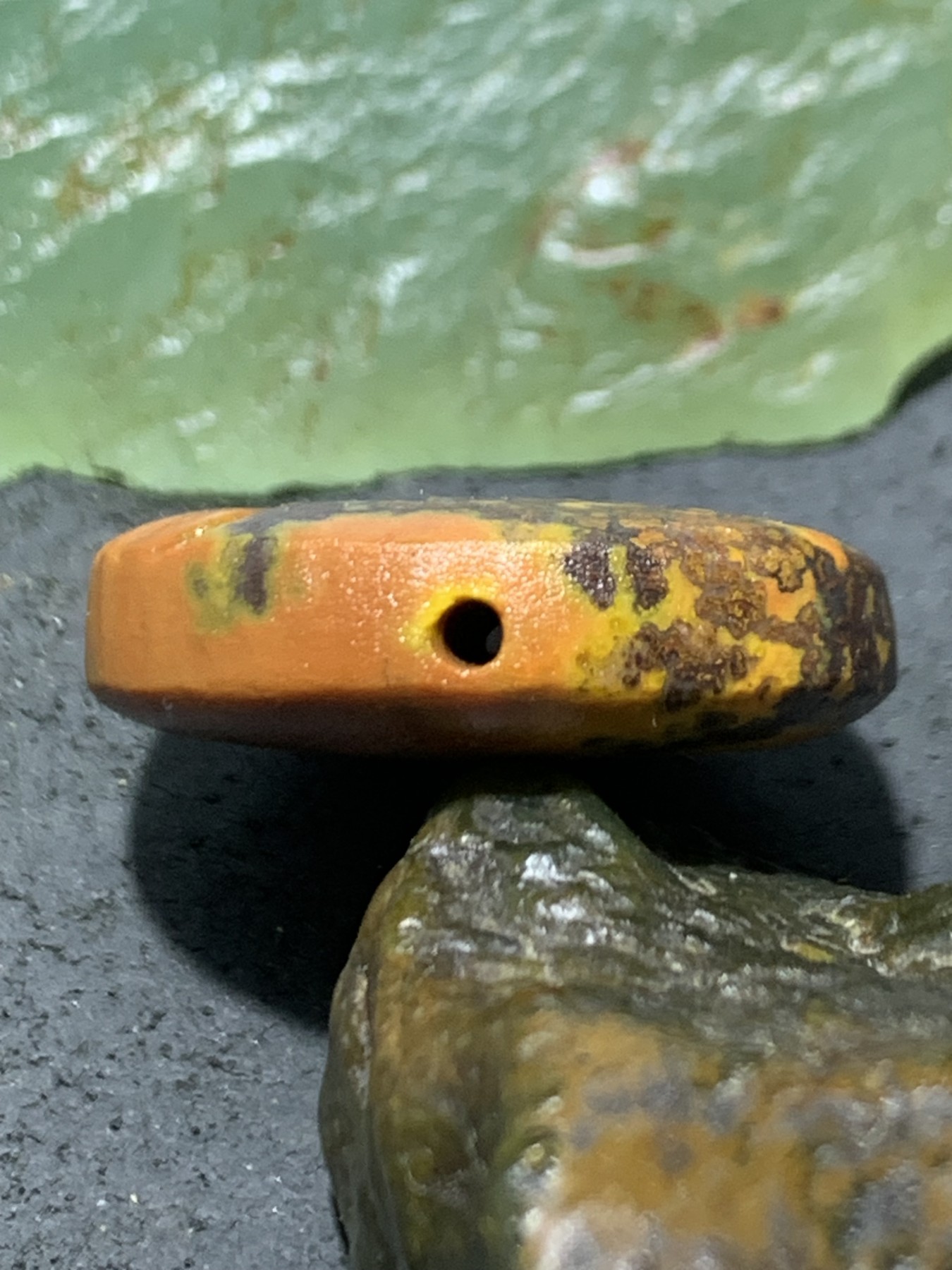 精美亚光草花纹战国红玛瑙手工俏色巧雕钱币板珠（背云）一个！