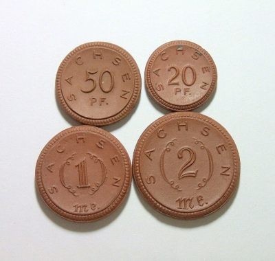 4枚套 德国德紧萨克森1921年20芬尼-2马克著名陶币 - 4枚套 德国德紧萨克森1921年20芬尼-2马克著名陶币
