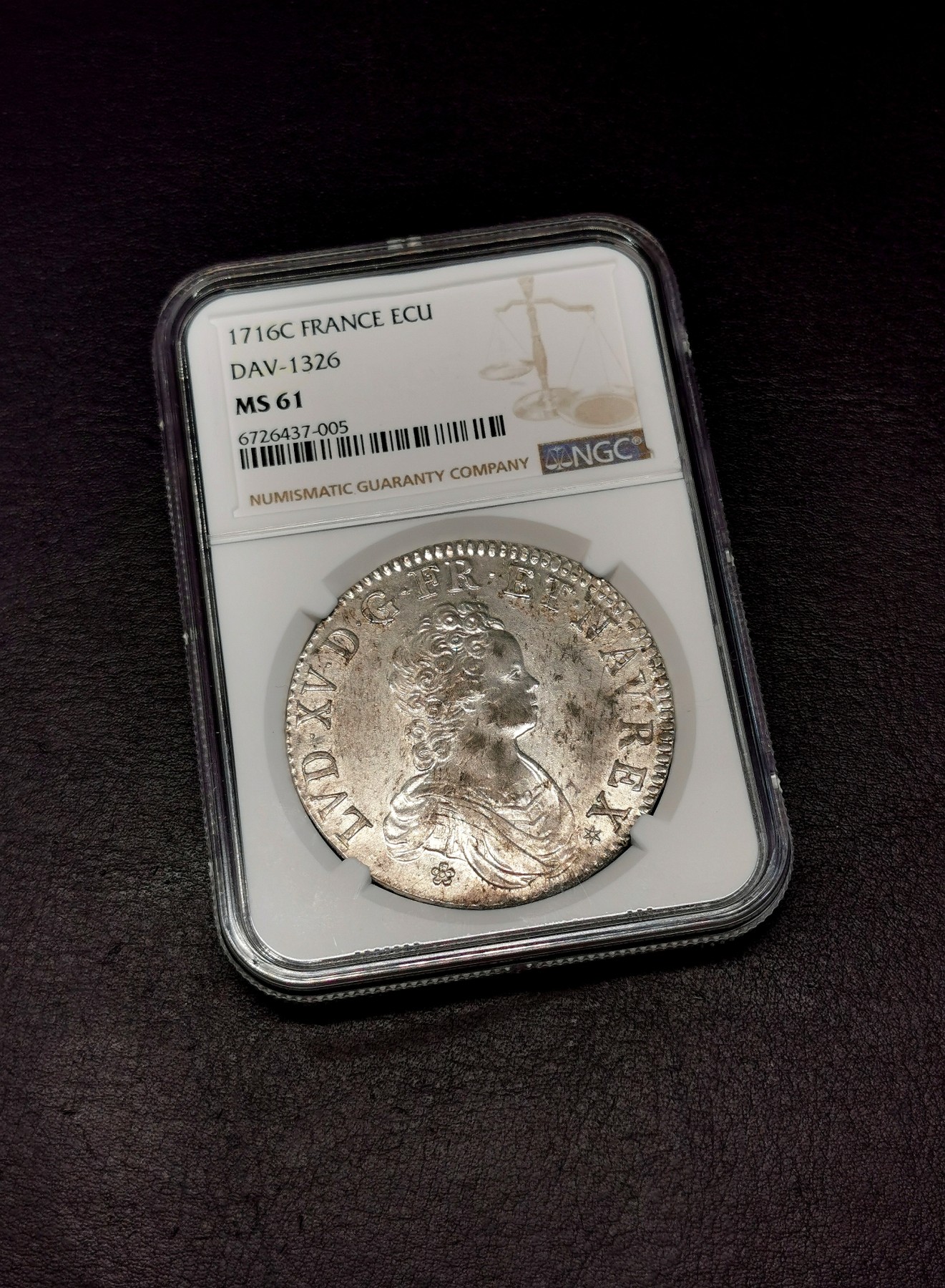 凡希社世界钱币微拍第二百六十六期 荐！1716C法国路易十五埃居大银NGC-MS61，难得全深打，原色银光，N唯一冠军分！卡昂厂好品难得，法系高阶藏家必入，请参考视频～