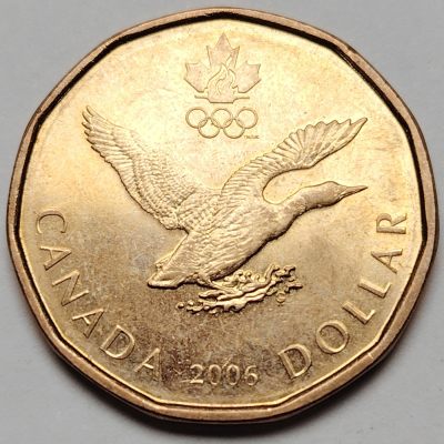 布加迪🐬～世界钱币🌾第 103 期 /  各国散币 - 加拿大🇨🇦 2006年1元 幸运加元纪念币～奥林匹克徽标图案