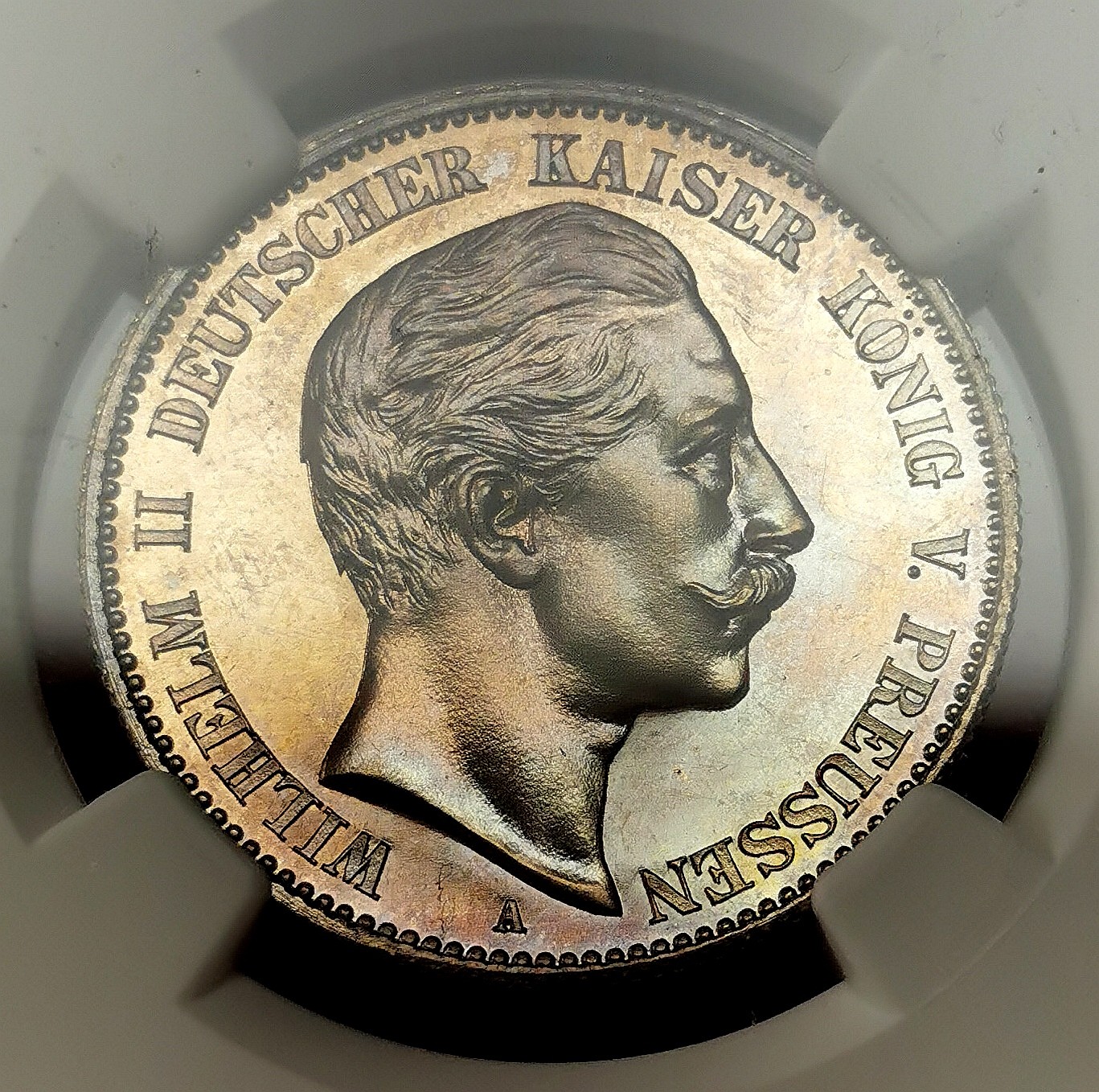 凡希社世界钱币微拍第二百六十八期 稀！1888A普鲁士威廉二世短翅2马克精铸NGC-PF63，铸造工艺精湛，迷人的香槟金包浆，视觉感一流！