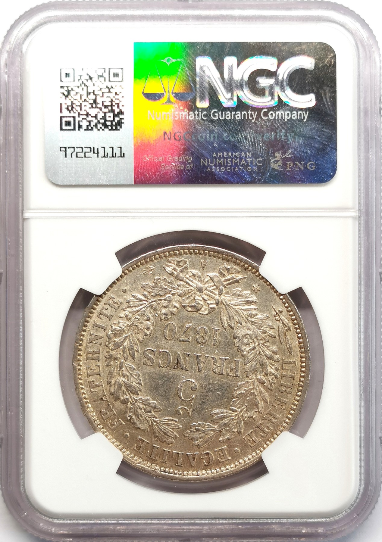 凡希社世界钱币微拍第二百六十六期 1870A法国丰收女神5法郎大银NGC-AU58