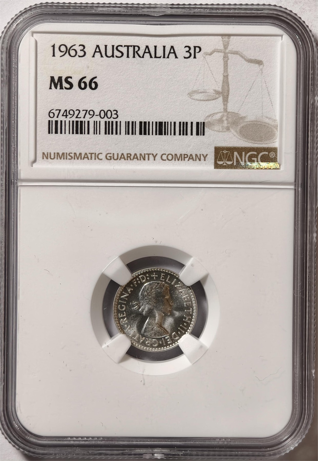 紫瑗钱币——第376期拍卖 澳大利亚 1963年 伊丽莎白二世 3便士 银币 NGC MS66