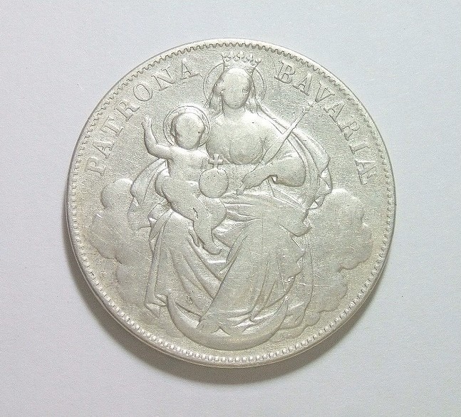 德国巴伐利亚1865年 圣母抱婴1泰勒银币 好品