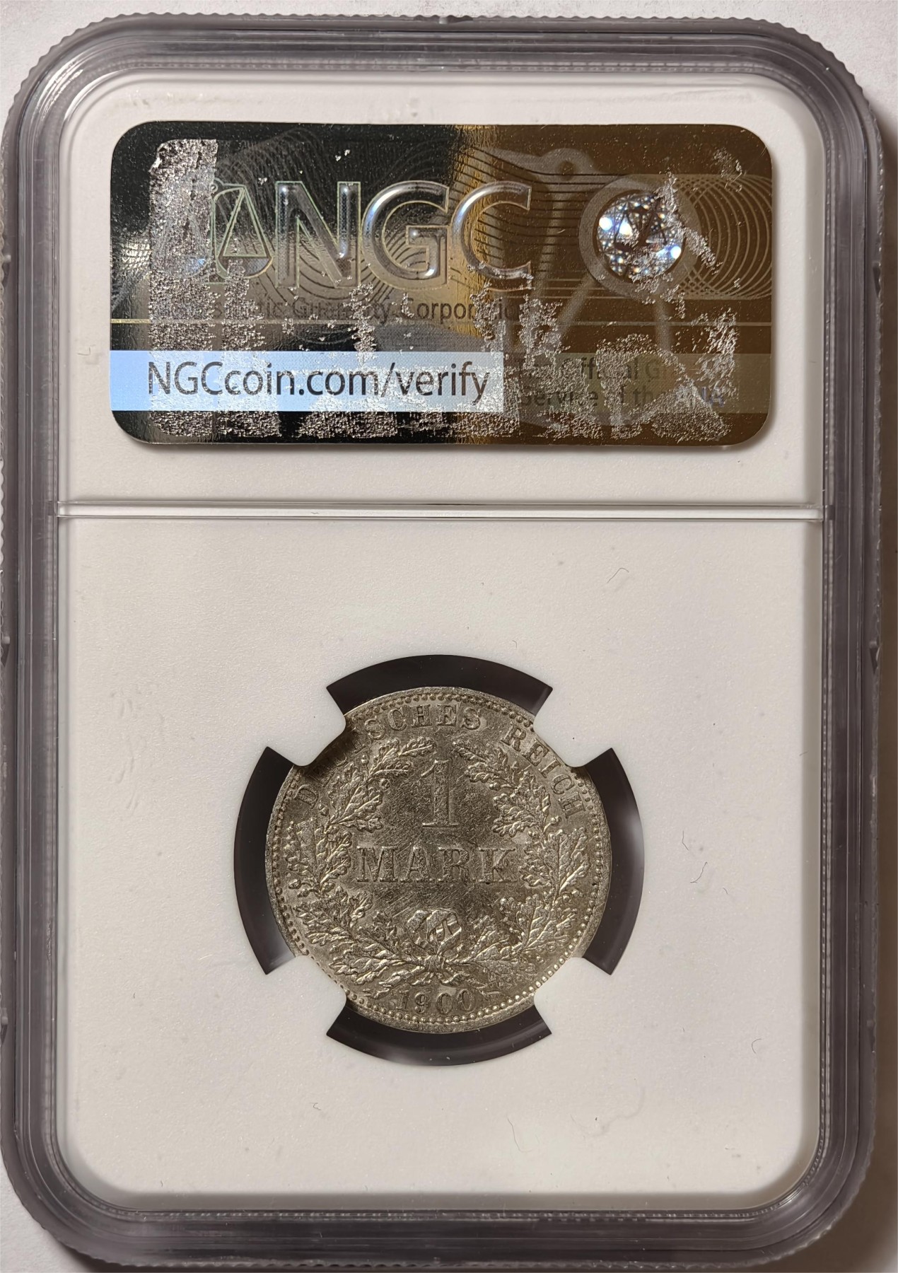 紫瑗钱币——第376期拍卖 德国 1900年 A版 第二帝国 长翅 1马克 银币 NGC AU58