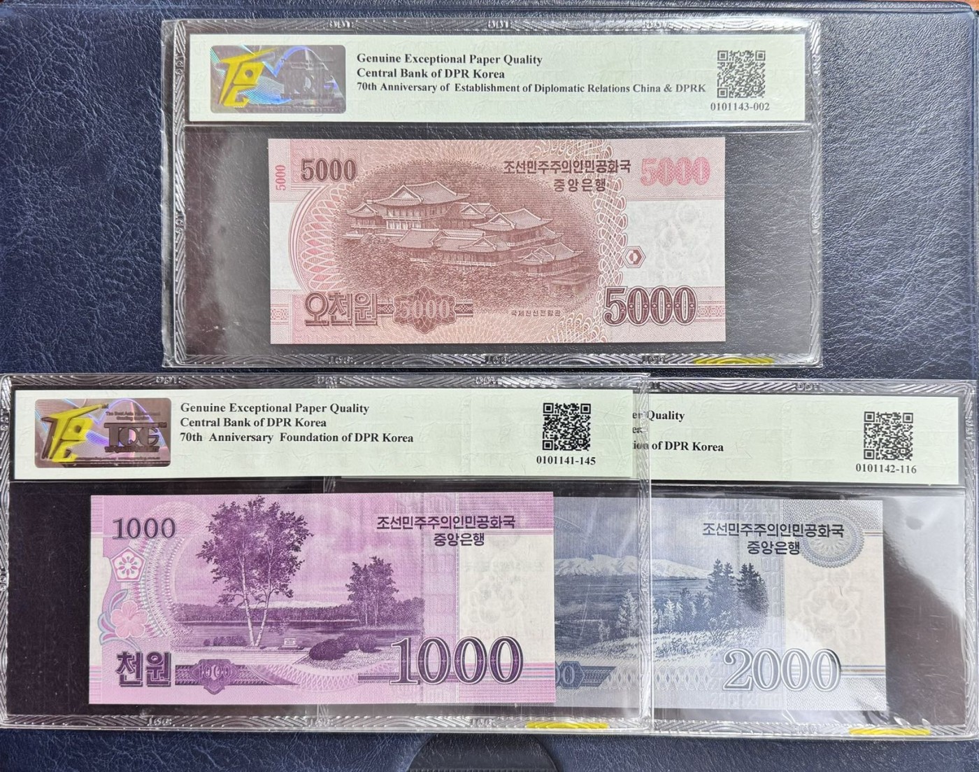 收藏联盟Quantum Auction 第339期拍卖  朝鲜2018-19年50-5000元中朝建交70周年纪念 TQG65-66 GEPQ/D 部分为百位号 