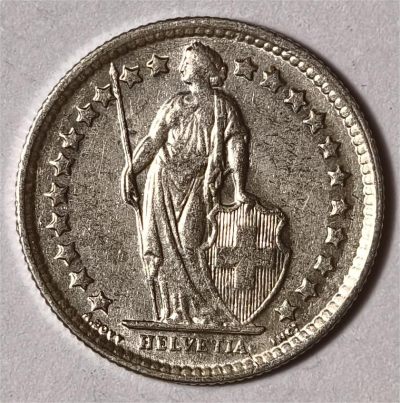 紫瑗钱币——第340期拍卖 - 瑞士 1960年B 赫尔维蒂女神 1/2法郎 2.5克 0.835银 UNC