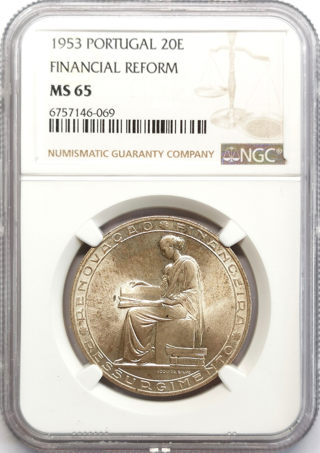 凡希社世界钱币微拍第二百六十六期 1953葡萄牙金融改革20E纪念银币NGC-MS65