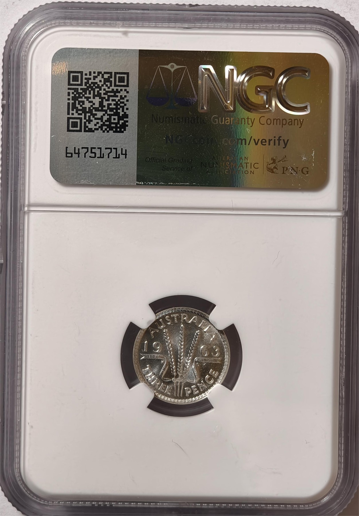 紫瑗钱币——第376期拍卖 澳大利亚 1963年 伊丽莎白二世 3便士 银币 NGC MS66