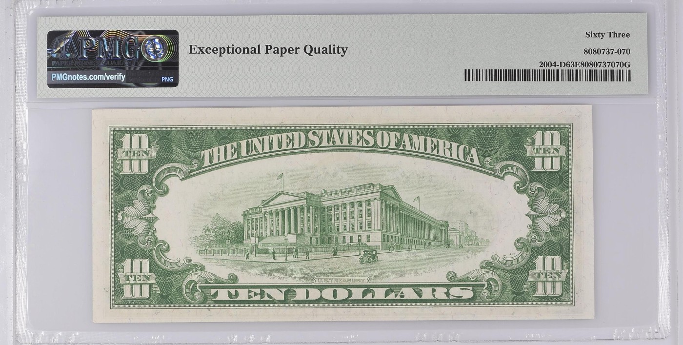 收藏联盟Quantum Auction 第339期拍卖  美国联邦1934年10元 PMG63e 