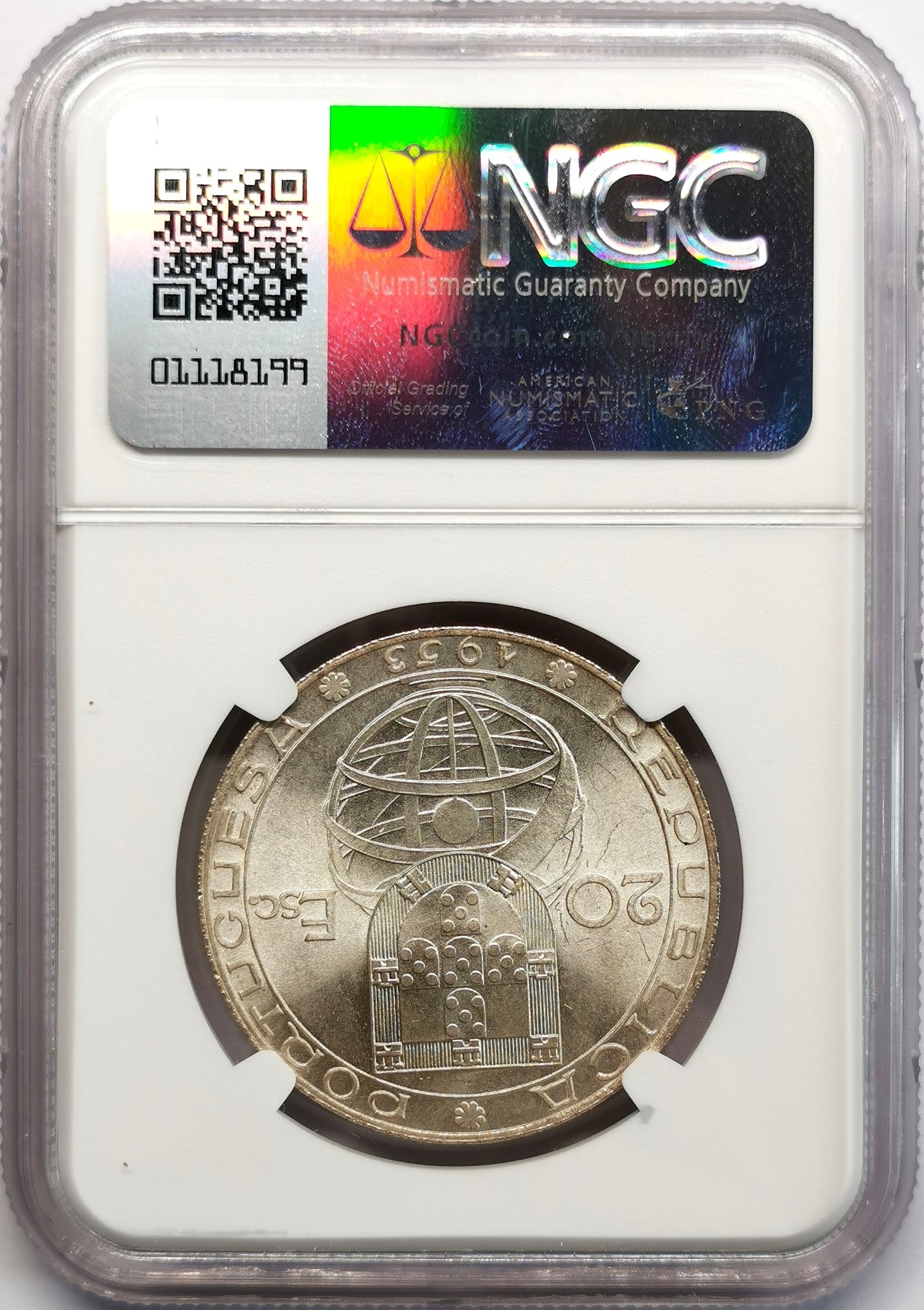 凡希社世界钱币微拍第二百六十六期 1953葡萄牙金融改革20E纪念银币NGC-MS65