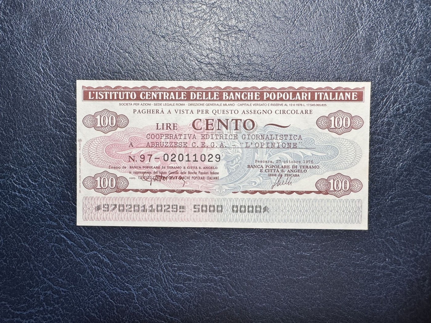 收藏联盟Quantum Auction 第339期拍卖  意大利1976年泰拉莫100里拉紧急币 品相全新UNC