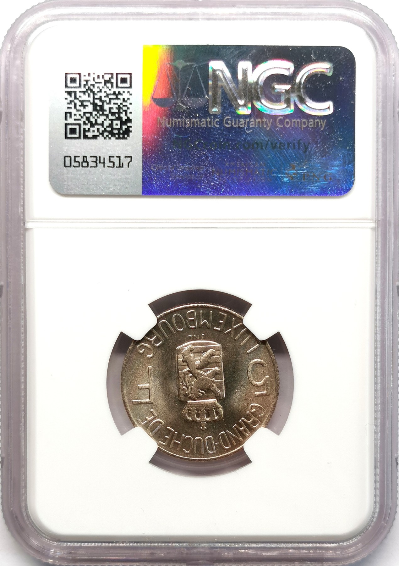 凡希社世界钱币微拍第二百六十六期 1962卢森堡5法郎NGC-MS64