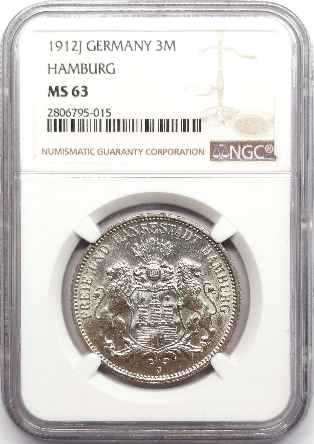 凡希社世界钱币微拍第二百六十六期 1912J汉堡3马克NGC-MS63