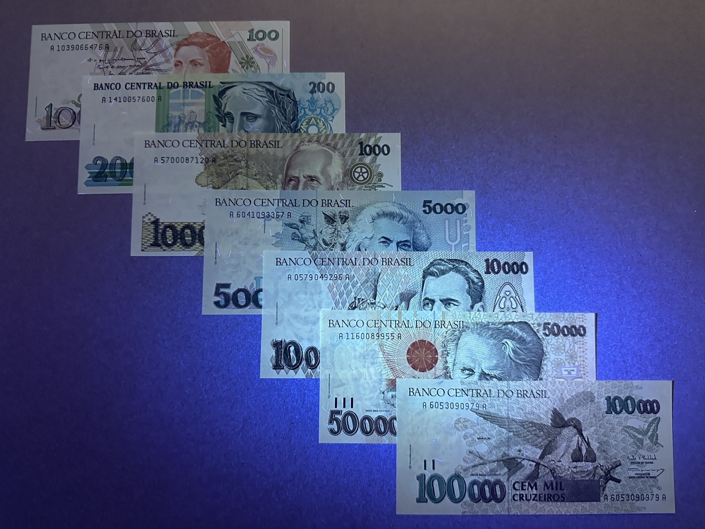 《张总收藏》146期-外币精品荟萃 巴西100-100000克鲁塞罗7张 UNC 1990-1993年版