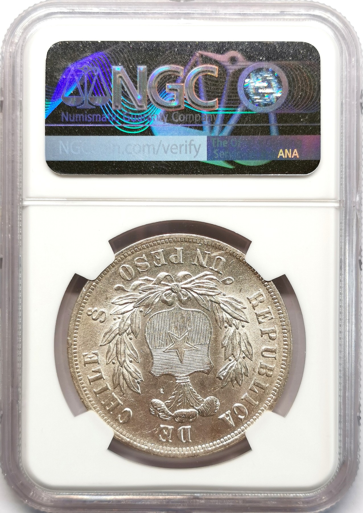 凡希社世界钱币微拍第二百六十六期 荐！1878SO智利鹰执盾徽比索大银NGC-MS63，原色银光收藏级！