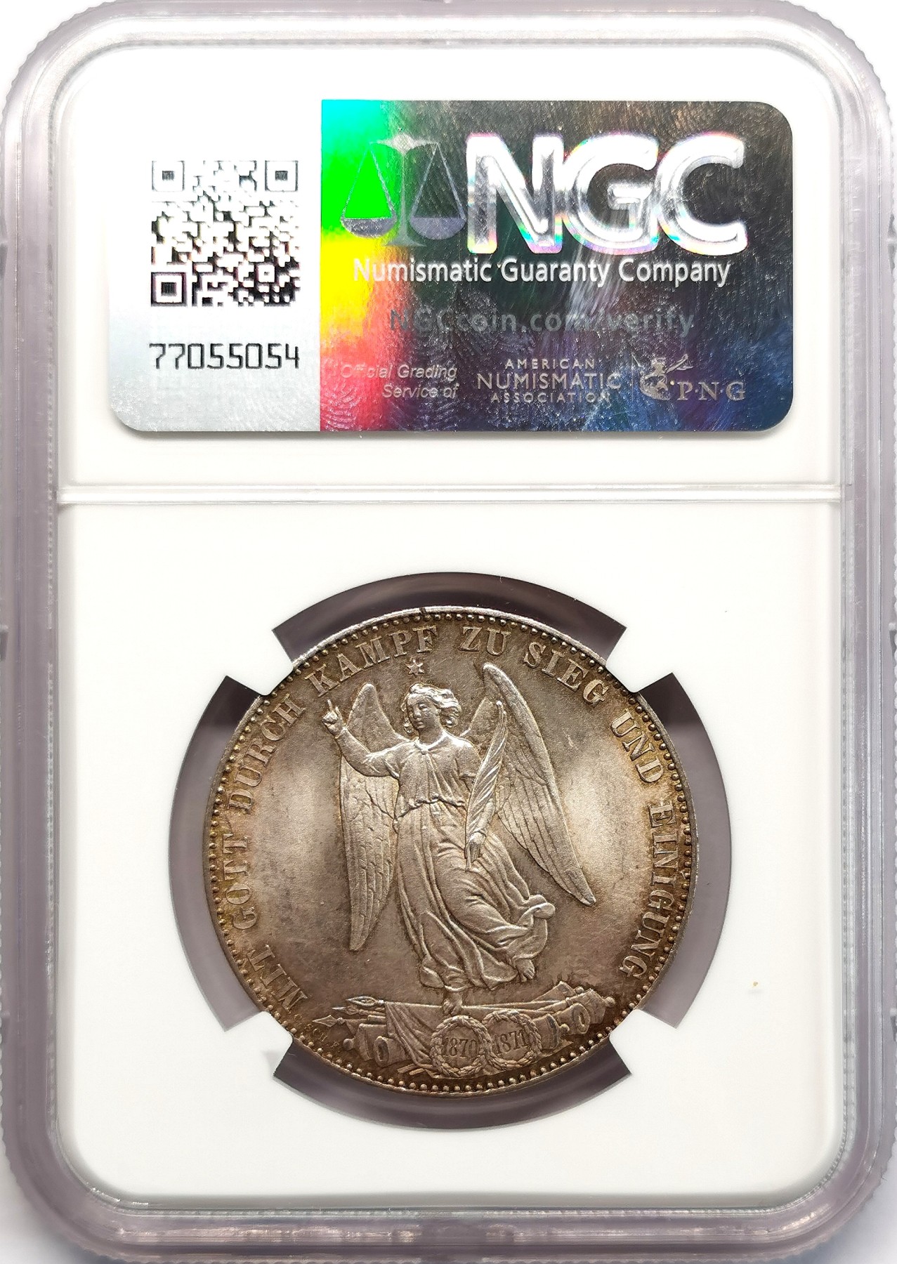 凡希社世界钱币微拍第二百六十六期 荐！1871符腾堡普法战争胜利纪念泰勒NGC-MS66，漂亮的淡金彩，N冠军分！请参考视频。