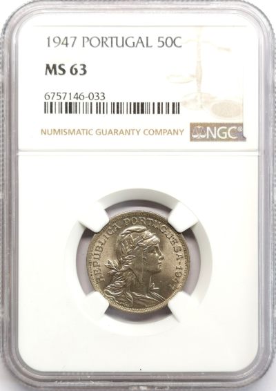 凡希社世界钱币微拍第二百六十六期 - 1947葡萄牙共和国50分NGC-MS63