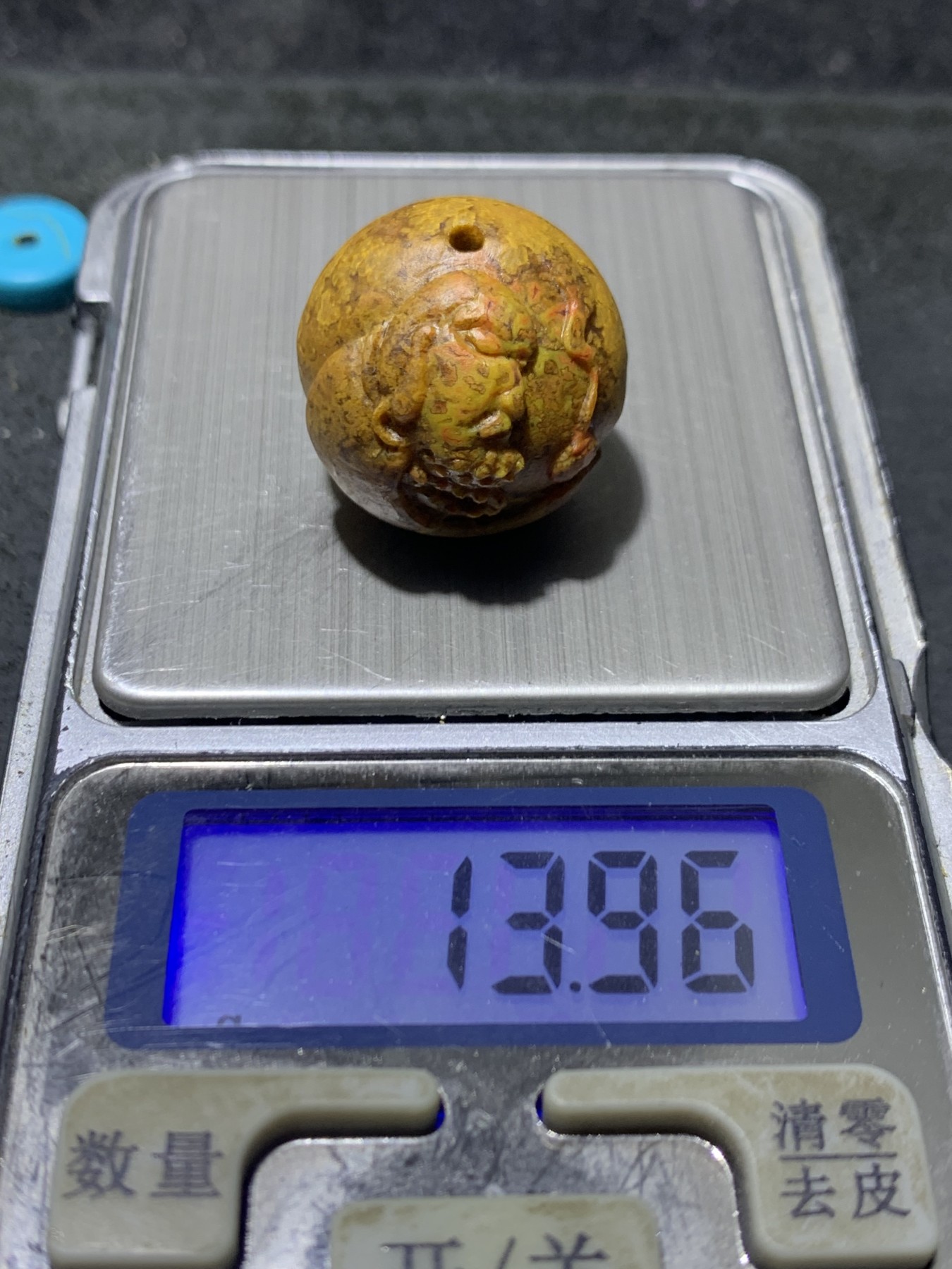 精美亚光黄金草花纹战国红玛瑙手工雕刻达摩祖师圆珠一个
