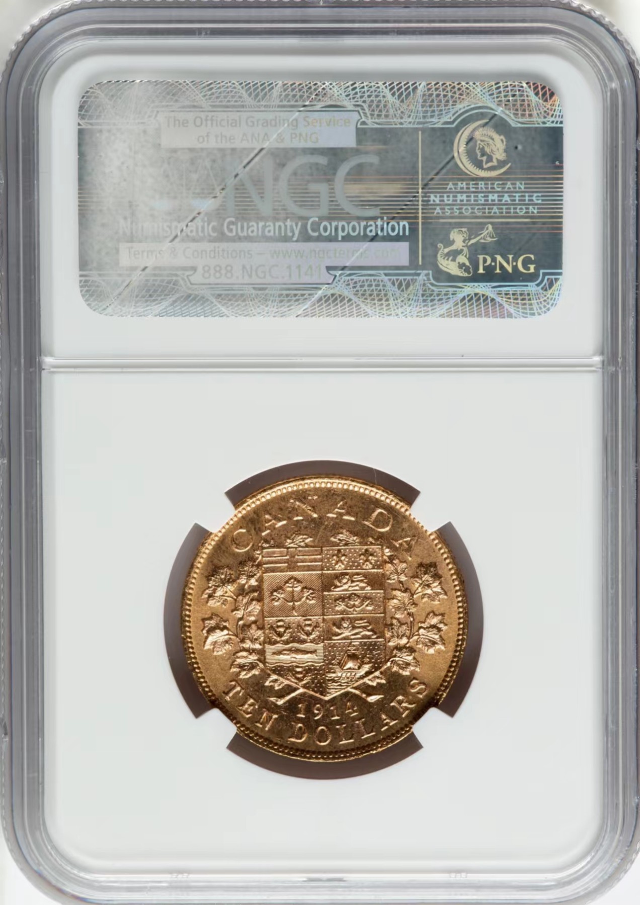 熊太乐钱币拍卖第2场 NGC评级MS63 1914年加拿大10加元金币