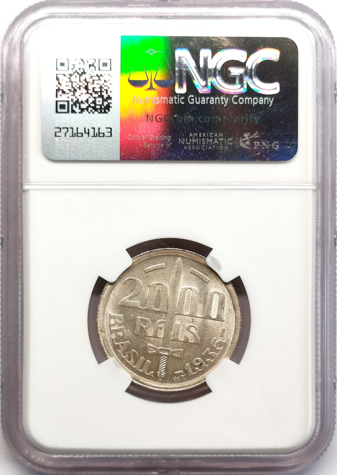 凡希社世界钱币微拍第二百六十六期 1935巴西卡西亚斯2000R纪念银币NGC-MS65