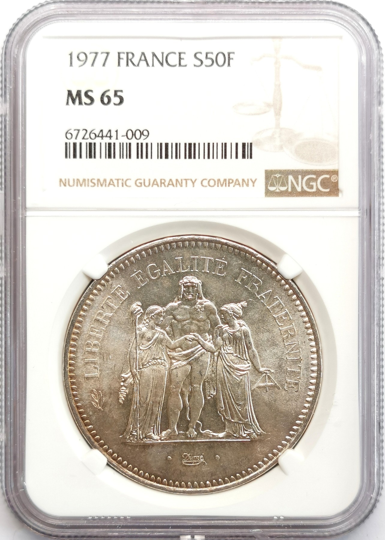 凡希社世界钱币微拍第二百六十六期 1977法国大力神50法郎大银NGC-MS65