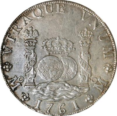 熊太乐钱币拍卖第2场 - NGC评级AU58 1761年墨西哥地球双柱银币