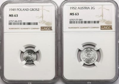 凡希社世界钱币微拍第二百六十六期 - 1949/52波兰奥地利铝币一对NGC-MS63