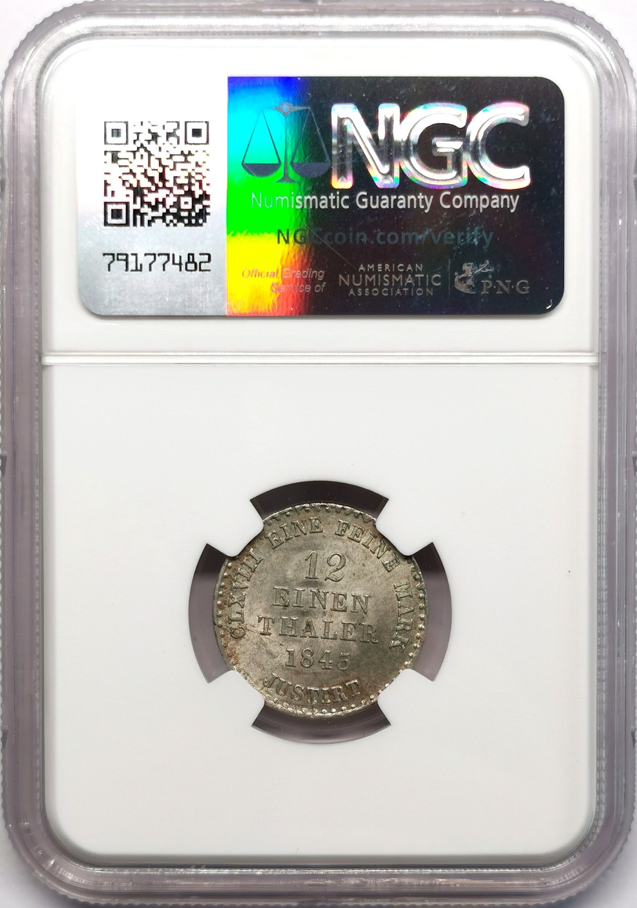 凡希社世界钱币微拍第二百六十六期 1843汉诺威1/12泰勒银辅币NGC-MS64，顶级品！